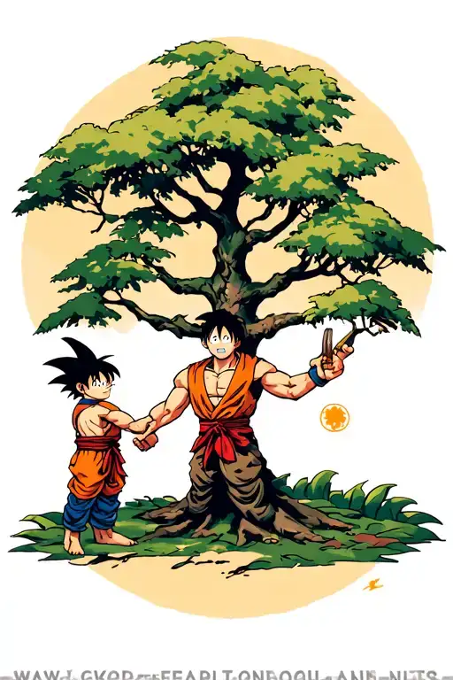 Luffy And Goku Holding A Tree