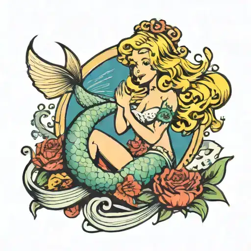 Blonde Mermaid With Letter K And T Hidden Within