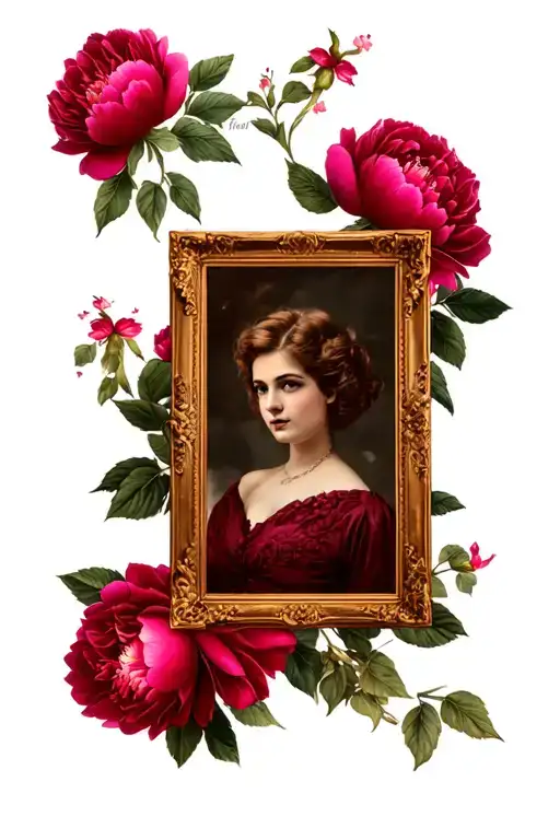 Peony Roses As A Background With Photo Frames In The Foreground