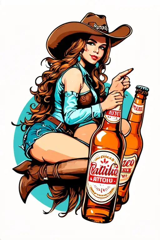 Cowgirl Riding A Beer Bottle