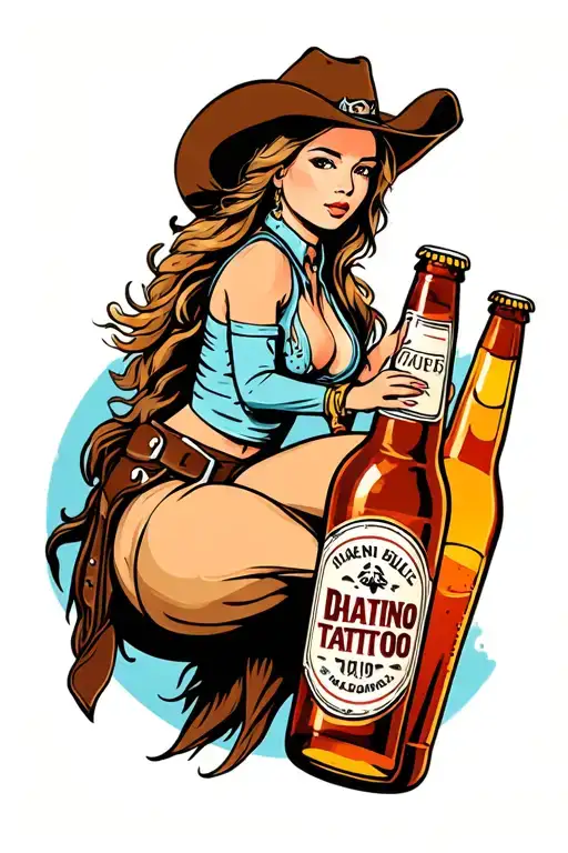 Cowgirl Riding A Beer Bottle Like A Horse