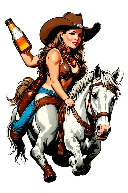 Cowgirl Riding A Beer Bottle Like A Horse