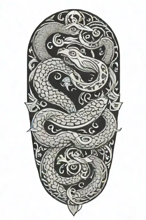 Pattern Incorporating Norse Symbols And Serpents