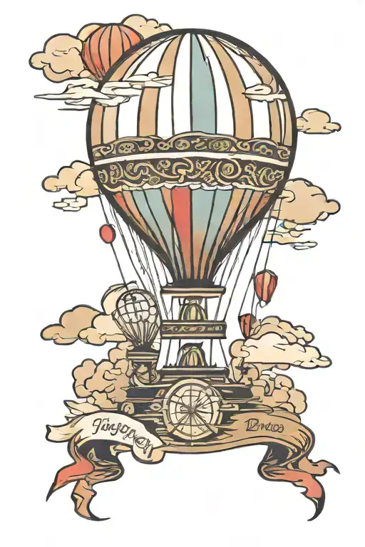 Hot Air Balloon In Oldschool Style But With Japanese Hint