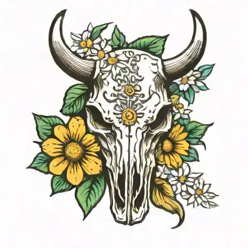 Bull Skull With Daisys