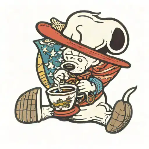 American Traditional Cowboy Snoopy Enjoying A Cup