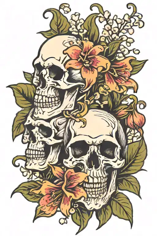 Skull And Lilly Of The Valley Flowers