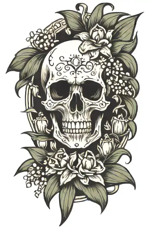 Skull And Lilly Of The Valley Flowers