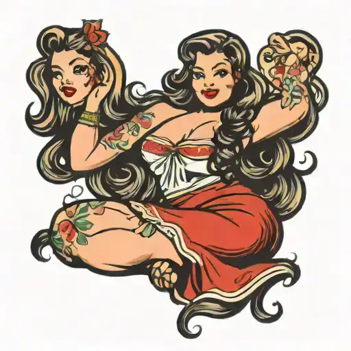 Chubby Pin Up Girl With Long Hair