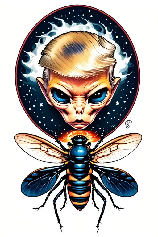 Donald Trump Alien Feeding On An Insect