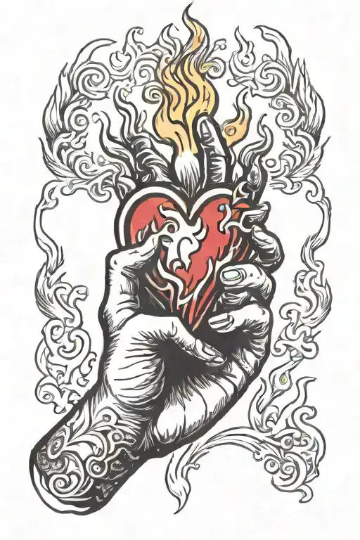 Hands Rising Out Of The Flames Holding A Heart