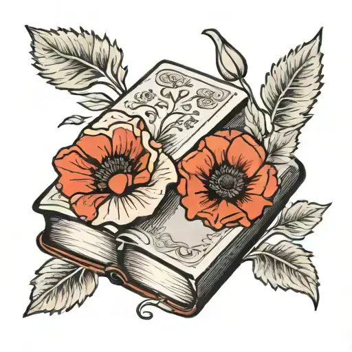 Books With Red Poppies Blooming