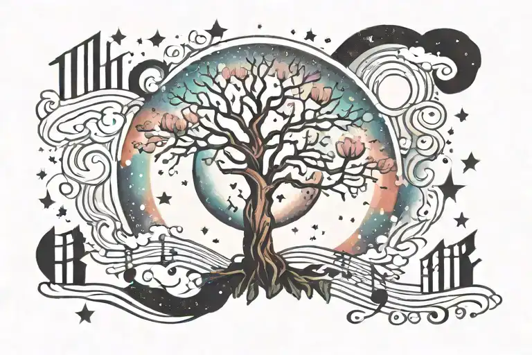 Galaxy Filled Sky Tree Growing Music Love Art