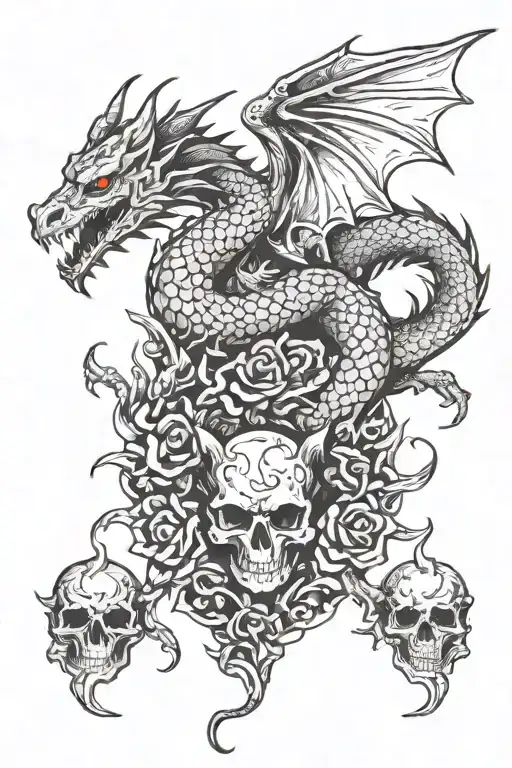 Dragon And Skulls Surrounded
