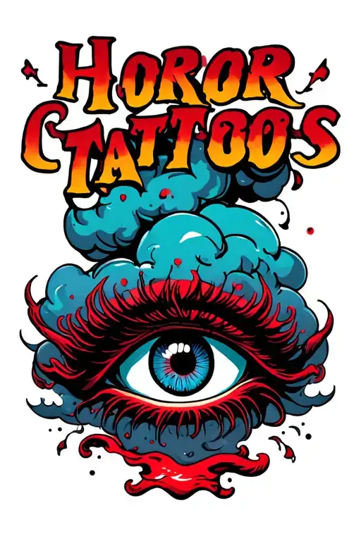 Clouds With Eye And Horror Movie Font