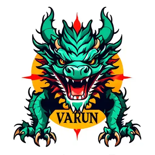 Varun Name Dragon Logo