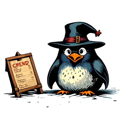 Spooky Penguin With Hat And Menu Board