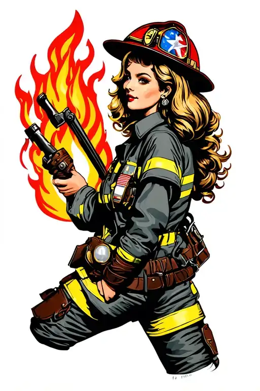 Fire Fighter Pinup Girl Side Profile