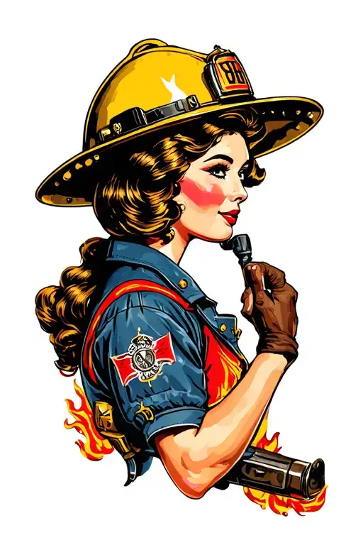 Fire Fighter Pinup Girl Side Profile