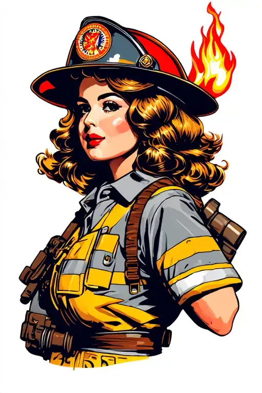 Fire Fighter Pinup Girl Side Profile