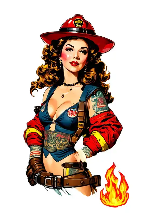 Fire Fighter Pinup Girl Full Body