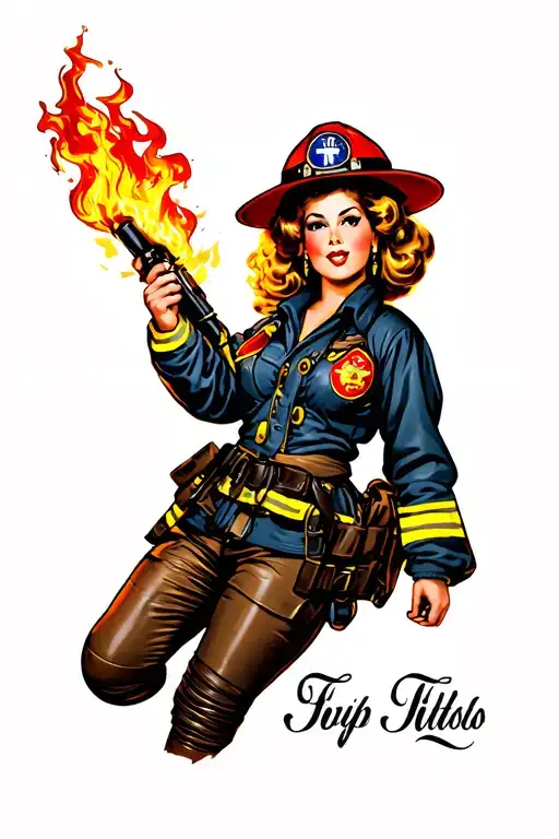 Fire Fighter Pinup Girl Full Body