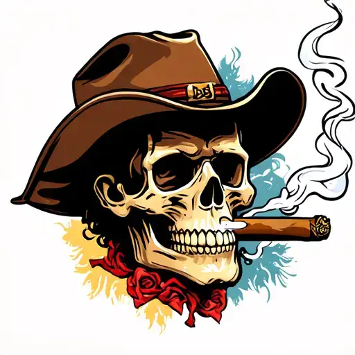 Cowboy Skull Smoking Cigar