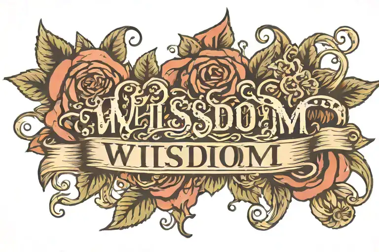 Word 'Wisdom' Written In Royal Font Surrounded By Roses