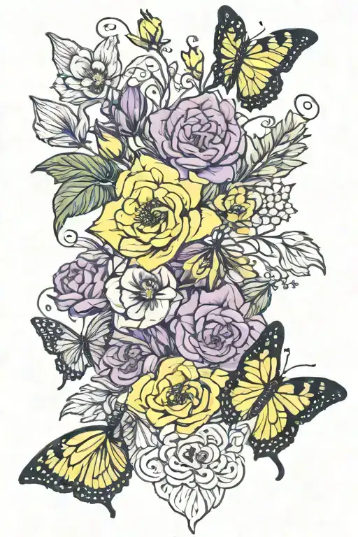 Yellow And Purple Campanula Rapunculus With Butterflies