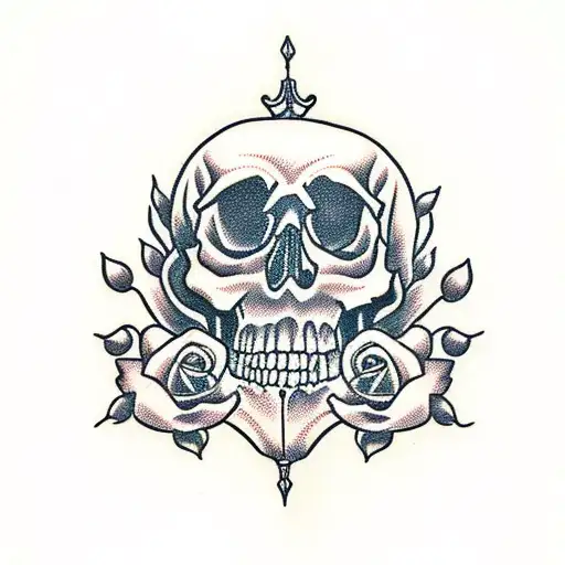 Skull With Roses And A Dagger