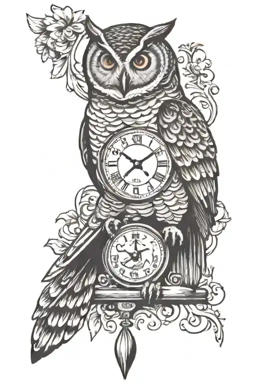 Owl And Clock Face