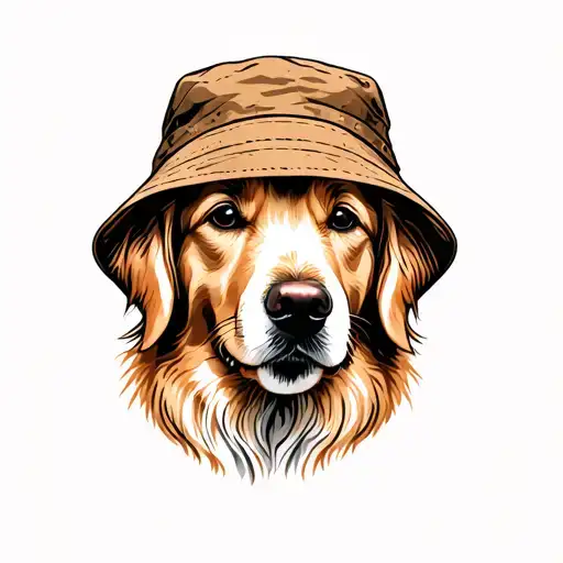 Golden Retriever Wearing A Bucket Hat