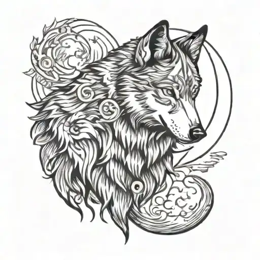 Wolf And Moon Merging Together