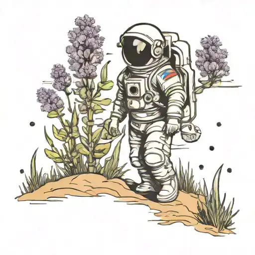 Astronaut Walking In Field Of Lavender Flower