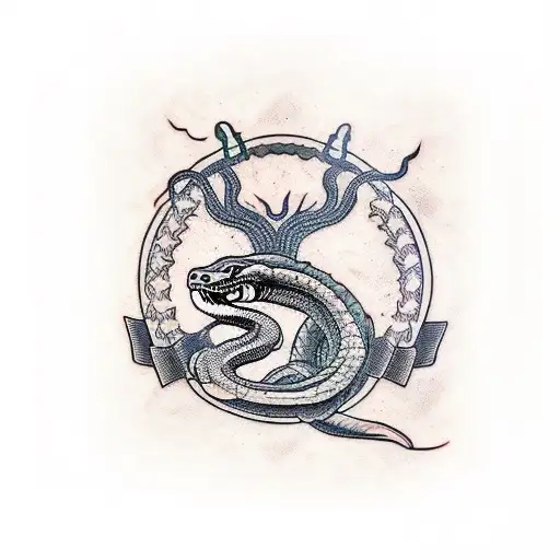 American Traditinal Tatoo Snake On A Vase