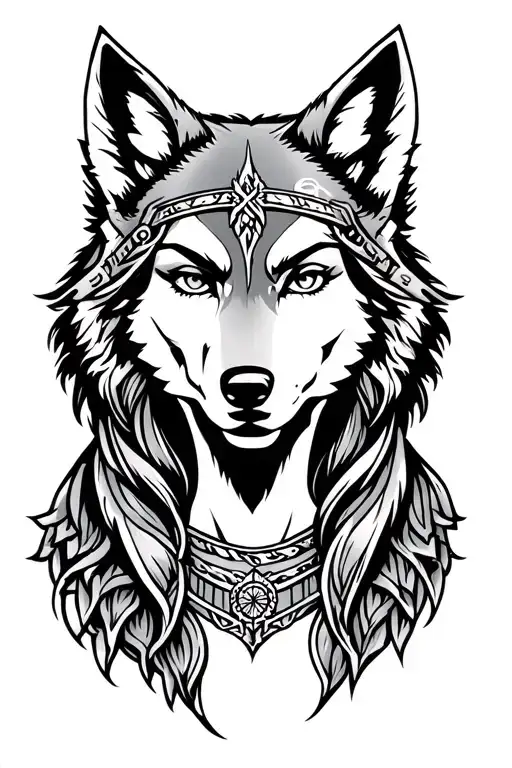 Warrior Princess Wearing A Wolf Head