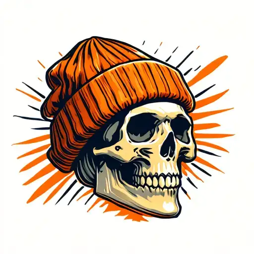 Illuminated Skull Wearing An Orange Beanie