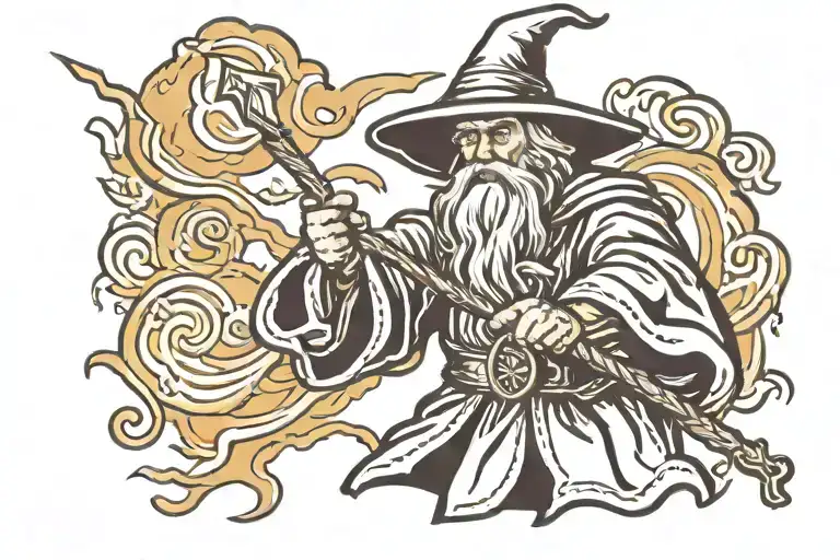 Wizard Holding A Staff Shooting Lightning Bolt