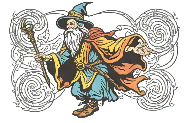 Wizard Holding A Staff Casting A Spell