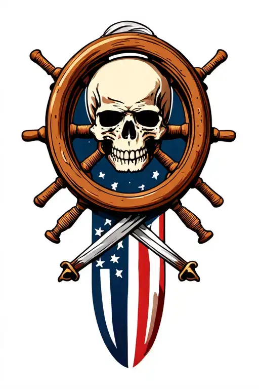 Captains Wheel With Scull And Crossed Swords