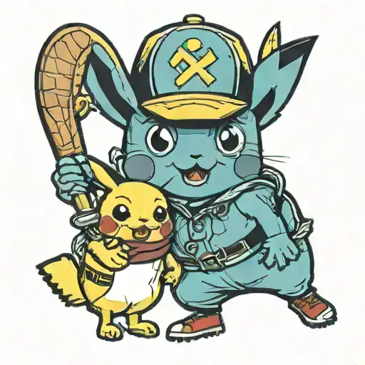 Pikachu And Bob The Minion Playing Baseball