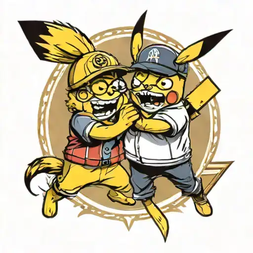 Pikachu And Bob From The Minions Playing Baseball