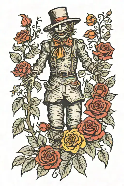 Standing Scarecrow With Roses Growing