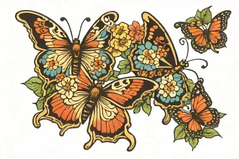 Butterflies Intertwined With Flowers