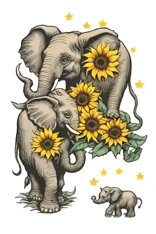 Elephants Babies With Sunflowers And Stargazer Lilys