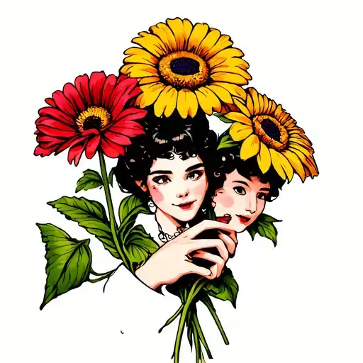 Single Hand Holding 3 Flowers With Faces