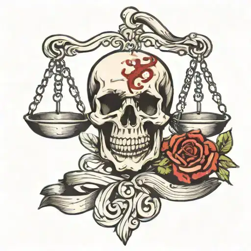 Skull With Scales Of Justice Intertwined