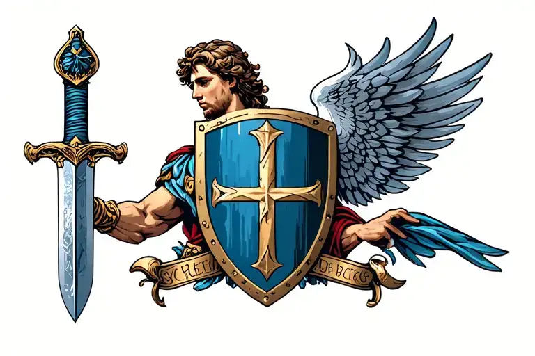 St Micheal Sword Behind His Shield Centered