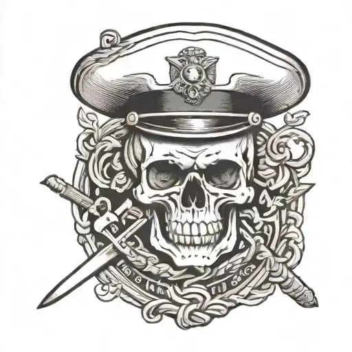 Skull Wearing Marine Corps Hat With Scales Of Justice Intertwined