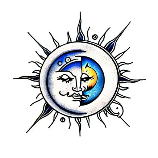 Sun And Moon Drinking Wine Surrounded By Stars